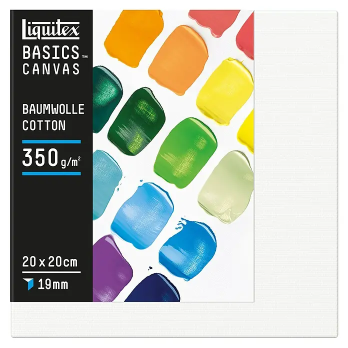 Liquitex Basics Keilrahmen Canvas - 20 x 20 x 1,9 cm, Baumwolle, 3-fach grundiert - Liquitex Basics Leinwand mit Farbmustern. Ideal für Künstler, Baumwolle, 350 g/m², 20x20cm.