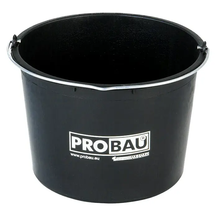 Probau Baueimer - Fassungsvermögen: 20 l - Schwarzer Probau Eimer mit silbernem Henkel, ideal für Bauarbeiten und Heimwerkerprojekte. Robust und vielseitig einsetzbar.