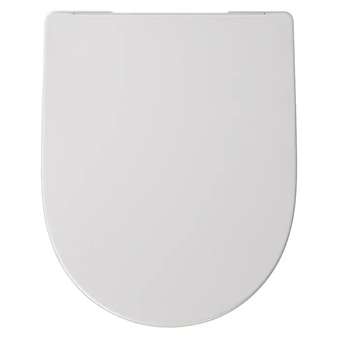 Poseidon WC-Sitz Korsika - Duroplast, Weiß, Mit Absenkautomatik - Ein weißer Toilettensitz mit einem rechteckigen Design und abgerundeten Kanten, der eine moderne Badezimmerästhetik bietet.