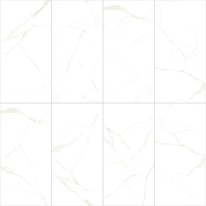Wandfliese Calacatta - 30 x 60 cm, Weiß/Gold, Glänzend - Nahaufnahme von weißen Marmorfliesen, die ein elegantes und hochwertiges Design für moderne Innenräume präsentieren.