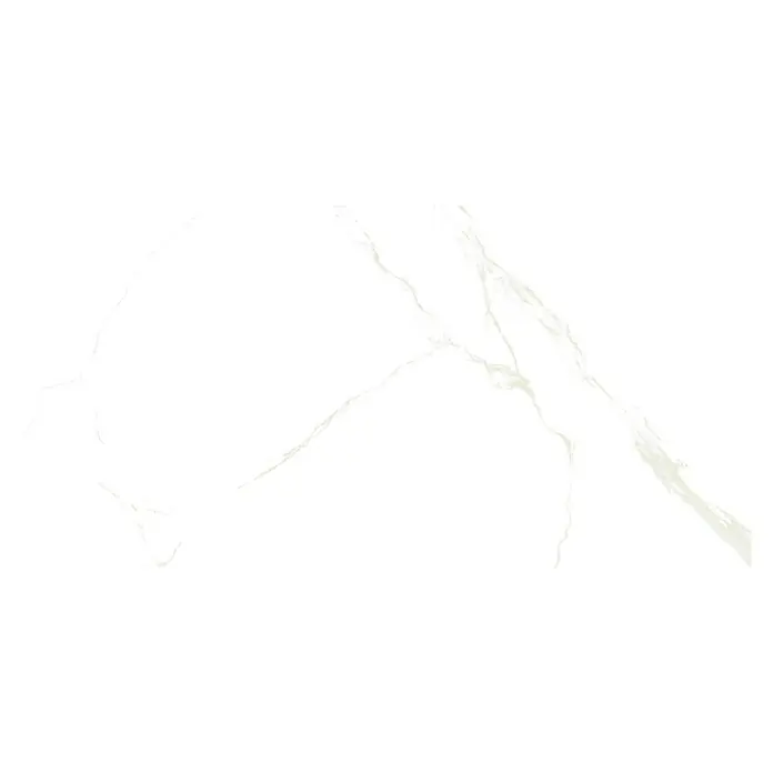 Feinsteinzeugfliese Marble Neo Cala - 60 x 120 cm, Weiß/Gold, Glänzend - Hochauflösende Nahaufnahme einer polierten weißen Calacatta-Marmorfliese mit zarten grauen Maserungen für ein luxuriöses Erscheinungsbild.
