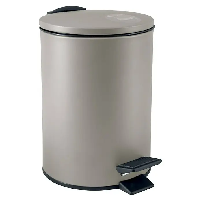 Spirella Cubo con pedal Adelar - 3 l, Acero inoxidable, Topo - Un elegante cubo de basura gris metálico con pedal, ideal para el baño o la cocina, con un diseño redondo y elegante.