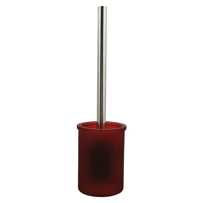 Spirella Yoko Bürstenbehälter - L x B x H: 10,3 x 10,3 x 38 cm, Glas, Bordeaux - Roter Toilettenbürstenhalter mit einem schlanken, silberfarbenen Griff, eine stilvolle und funktionale Ergänzung für jedes Badezimmer.