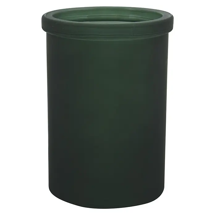 Spirella Yoko Portacepillos - Ø x Al: 7,5 x 10,6 cm, Vidrio, Verde - Primer plano de una maceta cilíndrica verde oscuro mate con un borde ancho, ideal para plantas de interior y decoración moderna.