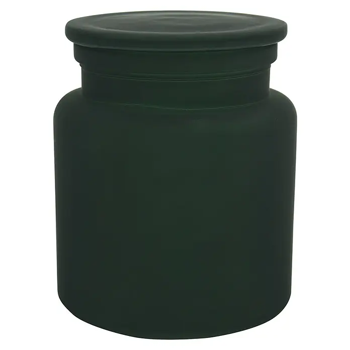 Spirella Yoko Organizador para algodón - L x An x Al: 10,2 x 10,2 x 12 cm, Verde - Primer plano de un tarro de almacenamiento bulboso verde oscuro con tapa abovedada y base estrecha, ideal para el almacenamiento.