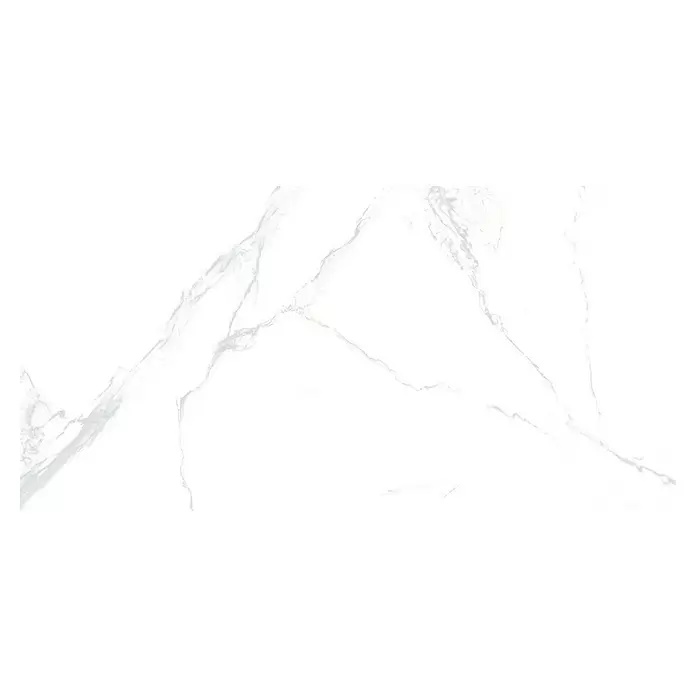 Feinsteinzeugfliese Marble Neo Cala - 60 x 120 cm, Weiß/Silber, Glänzend - Weiße Marmorplatte mit hellgrauen Maserungen.
