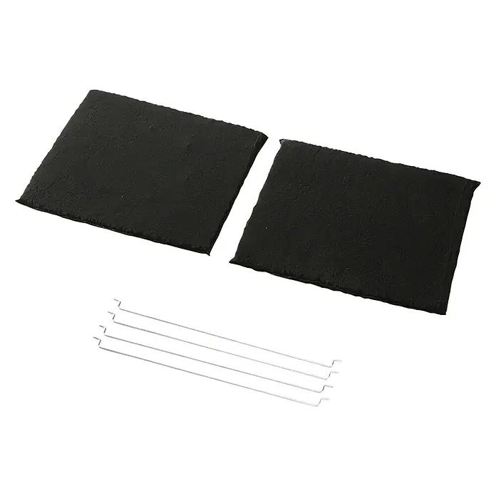 Elica Filtro de carbón para campanas CFC0140426 - Plástico, 2 ud., Específico para: campanas Clara de Turboair - Dos cojines negros y cuatro alambres de montaje para asientos de silla.