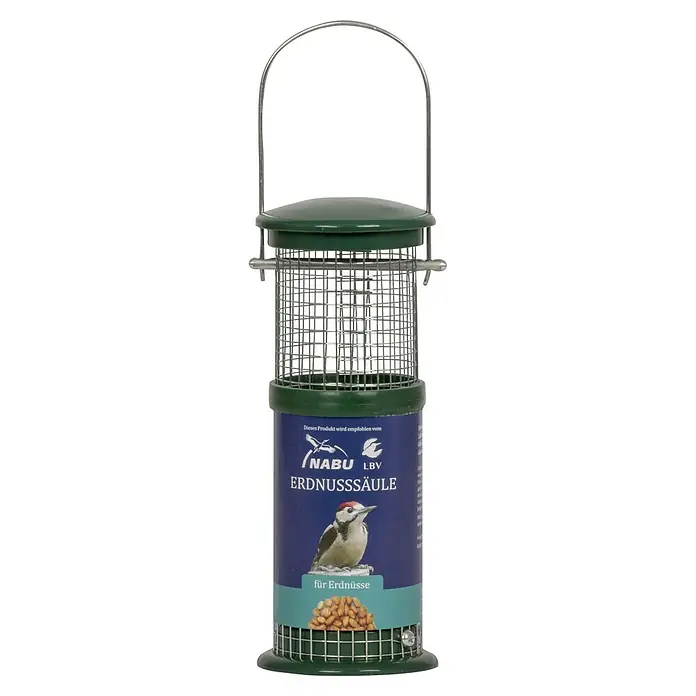CJ Wildlife Futtersäule - 9 x 25 cm, Kunststoff, Grün - Produktfoto einer Erdnusssäule für Vögel, ideal für den Garten oder Balkon, um Wildvögeln eine Nahrungsquelle zu bieten.