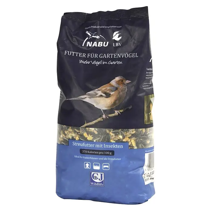 CJ Wildlife Wildvogelfutter - 1 kg, Mit Insekten - Eine Packung NABU LBV Vogelfutter für Gartenvögel mit Insekten, empfohlen von NABU, ideal für Futterhäuser und als Streufutter.