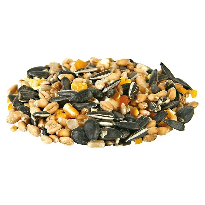 CJ Wildlife Wildvogelfutter - 2 kg, Mit Insekten - Eine Nahaufnahme von Vogelfutter mit einer Mischung aus Samen, Getreide und Mais, ideal für die artgerechte Ernährung von Wildvögeln.
