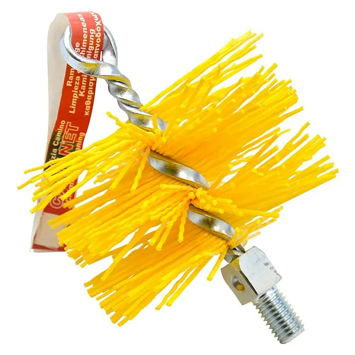 Deshollinador - Diámetro: 150 mm, Nylon - Cepillo deshollinador amarillo con conector roscado para limpiar chimeneas y estufas, eliminando depósitos eficientemente.