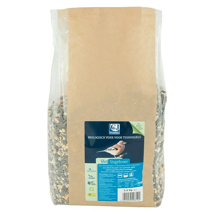 CJ Wildlife Wildvogelfutter - 2,5 kg - Die Abbildung zeigt eine Packung Bio-Streufutter von GJ Wildlife, ein biologisches Vogelfutter für Gartenvögel mit 2,5 kg Inhalt.