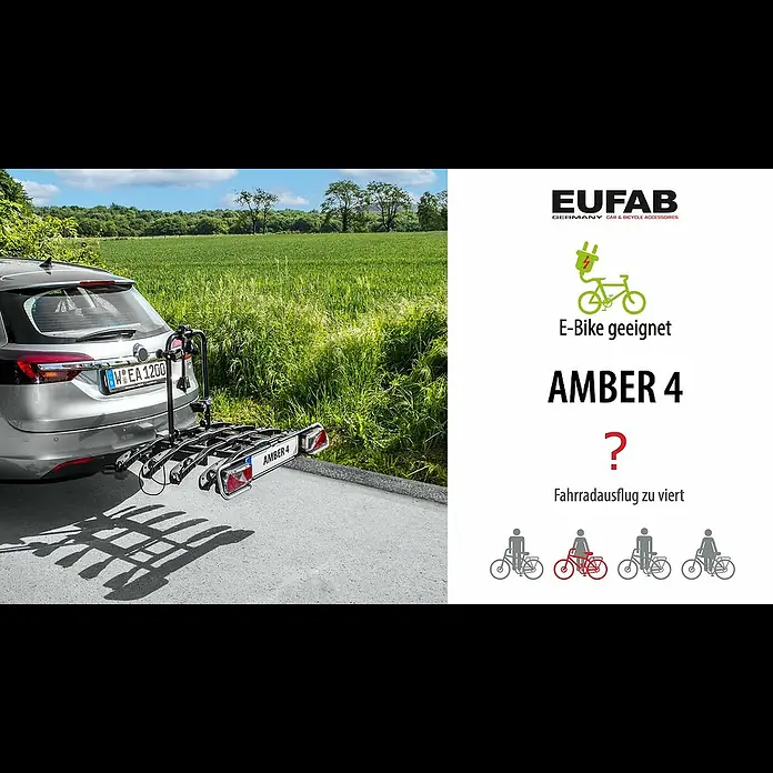 Eufab Fahrradträger Amber IV - Geeignet für: 4 Fahrräder, Passend für: Fahrzeuge mit Anhängerkupplung - AMBER 4 Infoclip