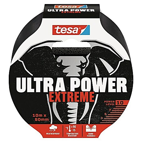 Tesa Ultra Power Reparaturgewebeband (Schwarz, 10 m x 50 mm)