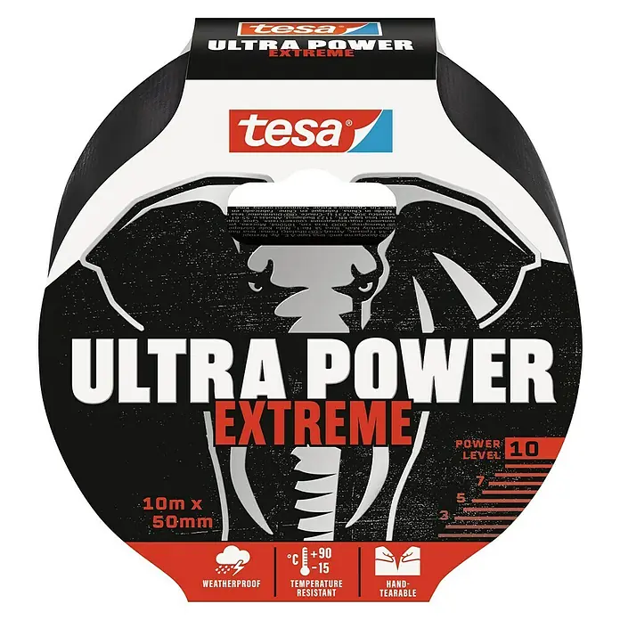 Tesa Ultra Power Reparaturgewebeband Extreme - Schwarz, 10 m x 50 mm - Tesa Ultra Power Extreme Klebeband: Starkes, wetterfestes und temperaturbeständiges Gewebeband für extreme Anwendungen mit hoher Klebkraft.