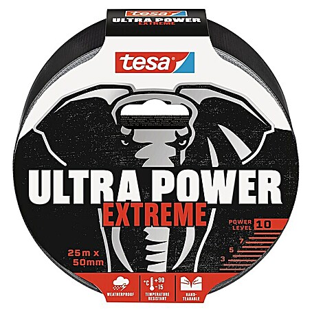Tesa Ultra Power Reparaturgewebeband (Schwarz, 25 m x 50 mm)