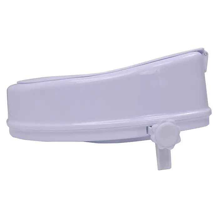 careosan WC-Sitzerhöhung - 10 cm, Kunststoff, Weiß - Nahaufnahme eines weißen, abnehmbaren Toilettensitzverkleinerers mit Drehknopf zur einfachen und sicheren Montage. Ideal für die Sauberkeitserziehung.