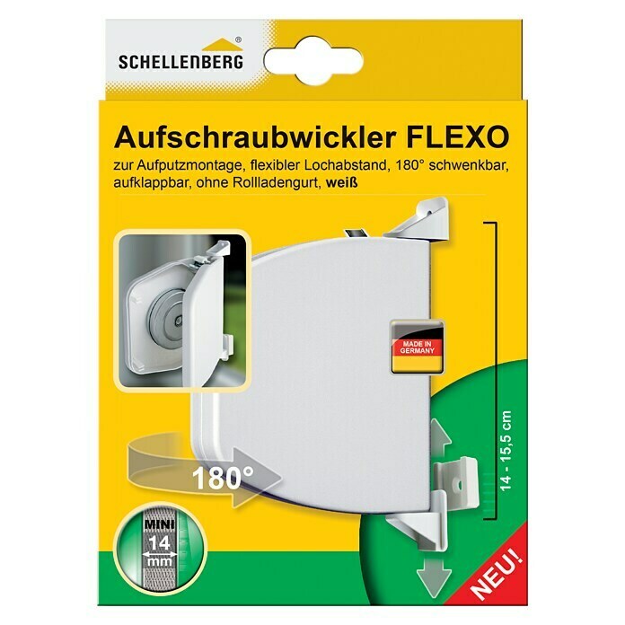 Schellenberg Aufschraubwickler Flexo140 x 25 x 165 mm, Geeignet für: Rollladen-Mini-Systeme, Weiß Front View