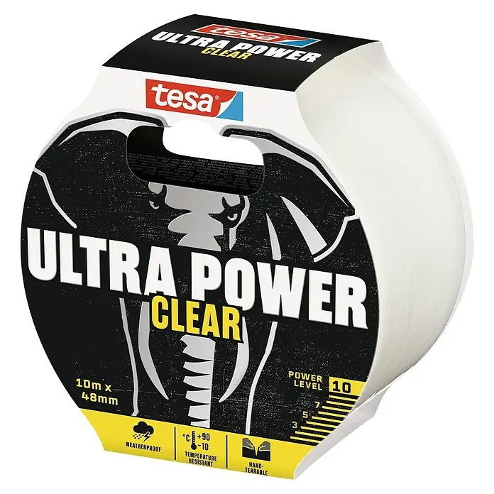 Tesa Ultra Power Reparaturklebeband Clear - Transparent, 10 m x 50 mm - Tesa Ultra Power Clear: Starkes, transparentes Klebeband für vielfältige Anwendungen, wetterfest, temperaturbeständig und handreißbar.