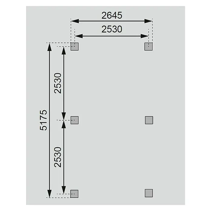 Karibu Gartenpavillon Kirn - Außenmaß inkl. Dachüberstand (B x T): 338 x 592 cm, Holz, Natur - Technische Zeichnung eines Produkts mit den Maßen 2645, 2530 und 5175, dargestellt in einer präzisen, detaillierten Illustration.