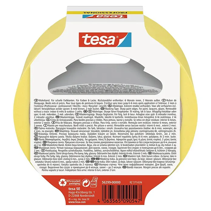 Tesa Malerband Professional - 50 m x 30 mm - Tesa Malerband: Scharfe Farbkanten für präzise Anstriche im Innen- und Außenbereich, rückstandsfrei entfernbar.
