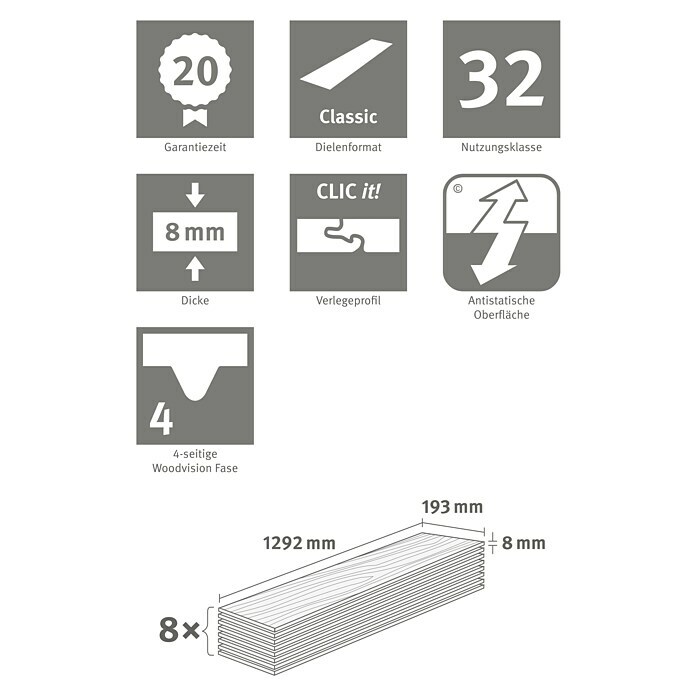 Egger Home Laminat 8/32 Classic Parkett Eiche (1.292 x 193 x 8 mm, Landhausdiele, Parkett Eiche) | BAUHAUS