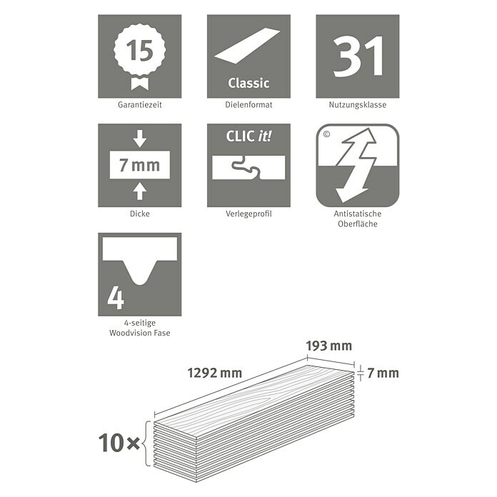 Egger Home Laminat 7/31 Classic Berdal Eiche Hellbraun (1.292 x 193 x 7 mm, Landhausdiele, Berdal Eiche Hellbraun) | BAUHAUS