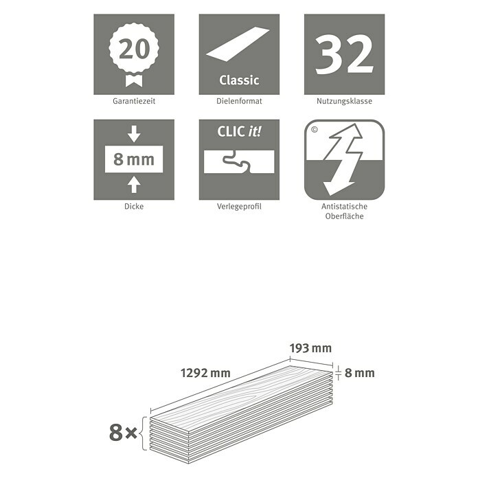 Egger Home Laminat 8/32 Classic Dallas Eiche Honig (1.292 x 193 x 8 mm, Landhausdiele, Dallas Eiche Honig) | BAUHAUS