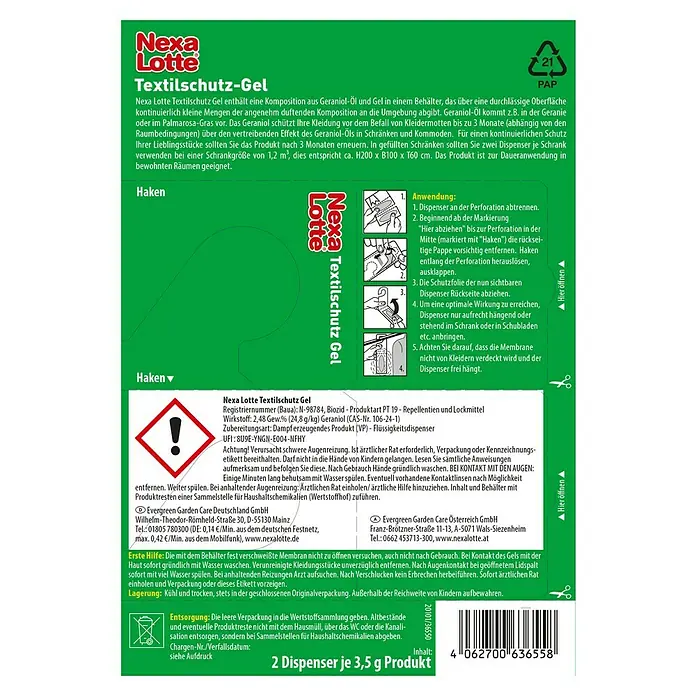 Nexa Lotte Mottenschutz Gel - 2 Stk. - Nexa Lotte Textilschutz-Gel: Der Mottenschutz für Ihre Textilien! Einfache Anwendung, langanhaltender Schutz in Schränken und Kommoden.