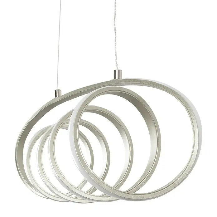 Forlight Rom Lámpara colgante LED - 30 W, L x An x Al: 60 x 120 x 120 cm, Blanco opal, Gris merengo, Blanco neutro - Elegante lámpara colgante con anillos plateados entrelazados, creando un ambiente moderno y chic. Esta lámpara añade elegancia.