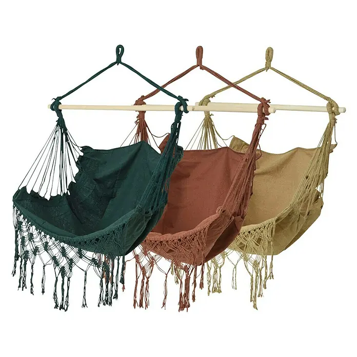 Hamaca individual Granada - L x An: 130 x 30 cm, Colores surtidos - Cuelga tu felicidad con estas tres sillas colgantes de algodón en verde, terracota y beige, que combinan confort y estilo.