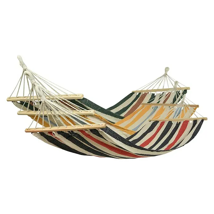 Hamaca individual Aruba - L x An: 200 x 80 mm, Colores surtidos - Hamaca colorida con barras separadoras de madera y suspensión de cuerda para horas de relajación en el jardín o la terraza.