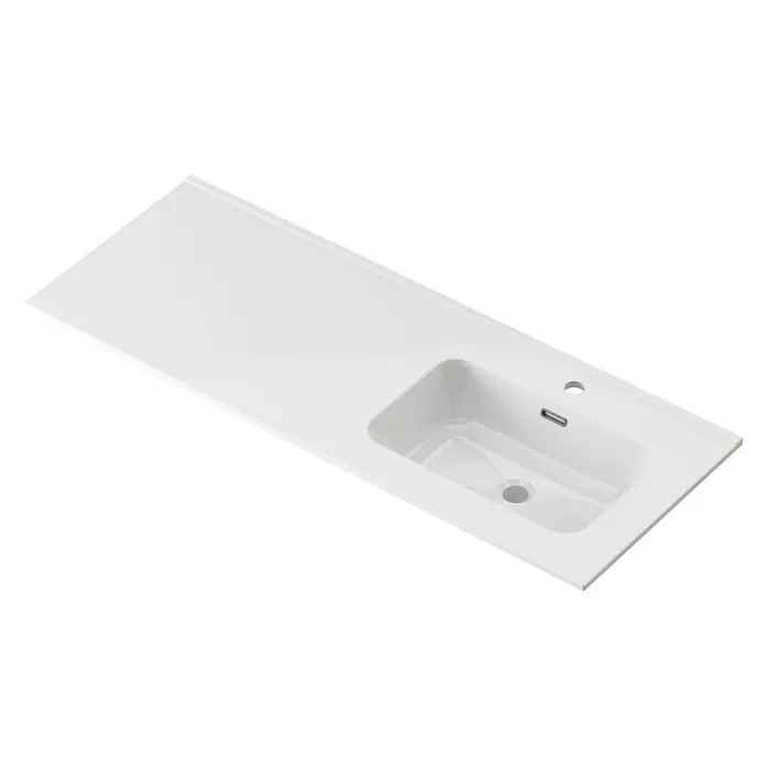Lavabo Spectra seno derecha - 46 x 121 cm, Orificios para grifo: Medio, Con desbordamiento, Blanco - Elegante encimera de lavabo blanca con lavabo integrado y diseño minimalista para baños modernos.