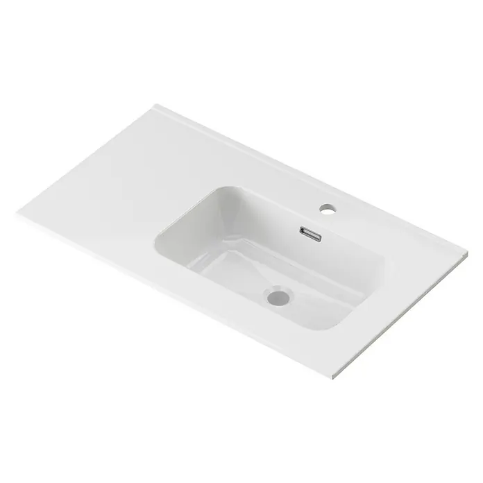 Lavabo Spectra seno derecha - 46 x 81 cm, Orificios para grifo: Medio, Con desbordamiento, Blanco - Elegante lavabo blanco con estante integrado y diseño moderno para baños elegantes.