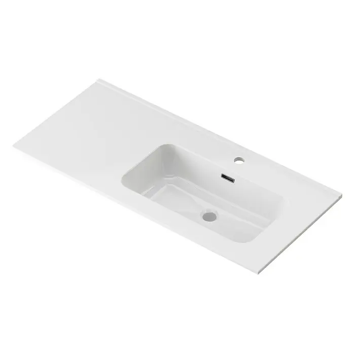 Lavabo Spectra seno derecha - 46 x 101 cm, Orificios para grifo: Medio, Con desbordamiento, Blanco - Lavabo de cerámica blanca con superficie lisa y forma rectangular. Ideal para baños modernos.
