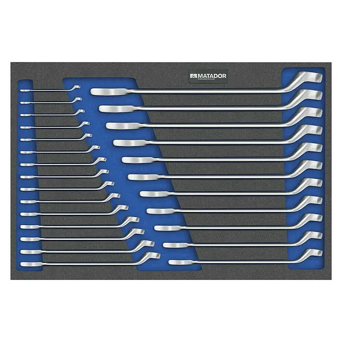 Matador Tool System Ring-Gabelschlüssel-Satz - 26 -tlg., Schlüsselweite: 6 mm - 32 mm - Matador Ringmaulschlüsselsatz in einer blauen Schaumstoffeinlage, ideal für Werkstatt und Handwerker.