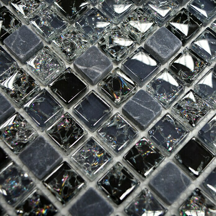Mosaikfliese Quadrat Crystal Mix XIC 1028 (30,5 x 30,5 cm, Schwarz, Glänzend)