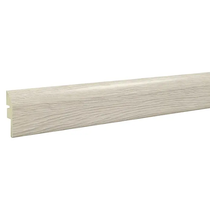 LOGOCLIC Junta de transición Kiev - 2,44 m x 42 mm x 16 mm, Pegado - Rodapié blanco con textura de madera para una transición elegante entre pared y suelo. Robusto y fácil de instalar.
