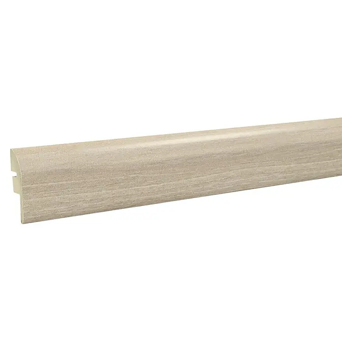 LOGOCLIC Junta de transición Tempo - 2,44 m x 42 mm x 16 mm, Pegado - Imagen de un listón para piso laminado en un tono de madera clara que se utiliza para cubrir las juntas entre el piso y la pared.
