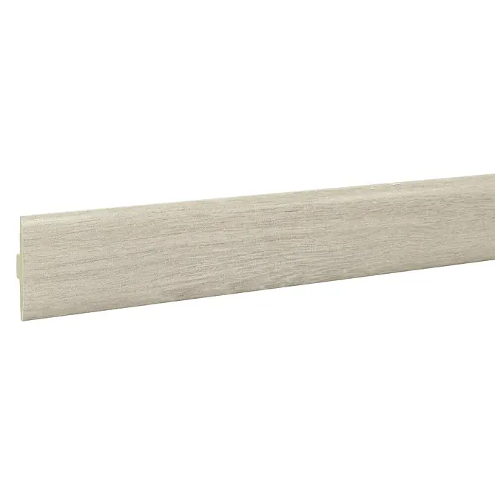 LOGOCLIC Perfil de juntas de dilatación Genuine/Lunar/Odessa - 2,44 m x 42 mm x 10 mm, Pegado - Un zócalo con efecto madera, de color claro y con un grano de madera visible, ideal para interiores modernos.