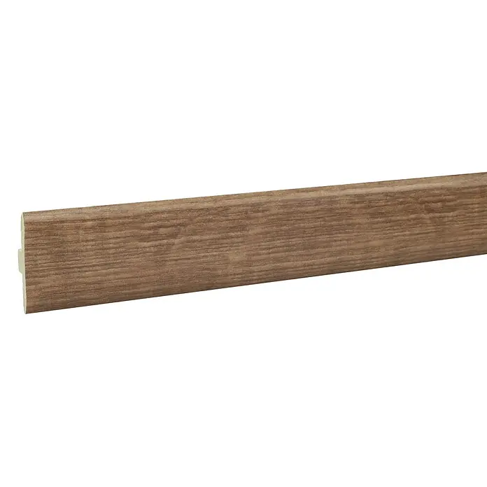LOGOCLIC Perfil de juntas de dilatación Arábica - 2,44 m x 42 mm x 10 mm, Pegado - Un perfil de rodapié marrón con textura de madera. El perfil está diseñado para un sellado de pared pulcro.