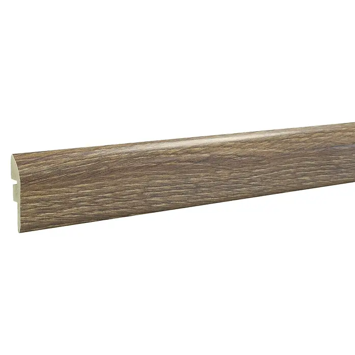 LOGOCLIC Junta de transición Capri - 2,44 m x 42 mm x 12 mm, Pegado - Un zócalo de madera, perfecto para cubrir con estilo las esquinas del suelo y crear un diseño de habitación limpio y armonioso.