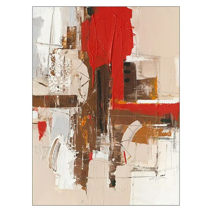 ProArt Leinwandbild Konventionel - Bright & Dark Colours II, B x H: 80 x 60 cm - Abstraktes Gemälde mit roten, braunen, beigen und weißen Farbtönen, das eine moderne und künstlerische Atmosphäre schafft.