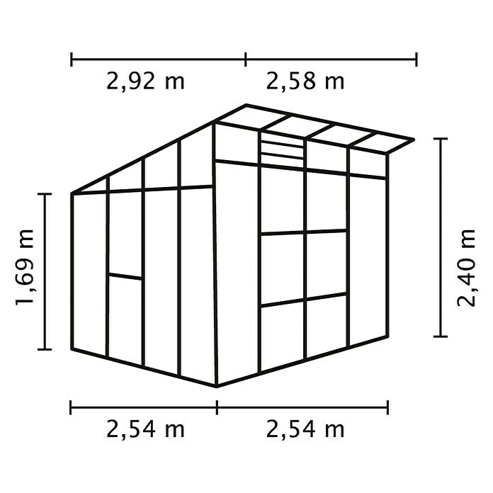 Vitavia Gewächshaus Freya 76002,92 x 2,58 x 2,4 m, Farbe: Aluminium, Einscheibensicherheitsglas (ESG) Sketch