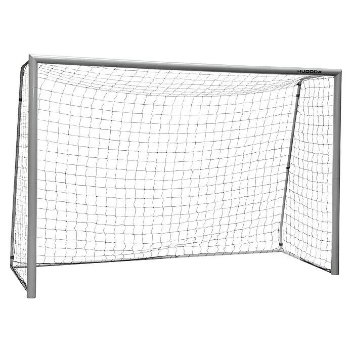 Hudora Fußballtor Expert 300 - 1.155 x 385 x 190 cm, Grau - Graues Metall-Fußballtor mit stabilem Rahmen und schwarzem Netz.