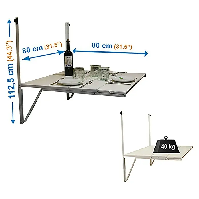 Simonrack Simonflex Estantería metálica - Al x An x Pr: 112,5 x 80 x 40 cm, Blanco - Esta imagen muestra una mesa plegable de pared con dimensiones de 80 x 80 cm que puede soportar hasta 40 kg.