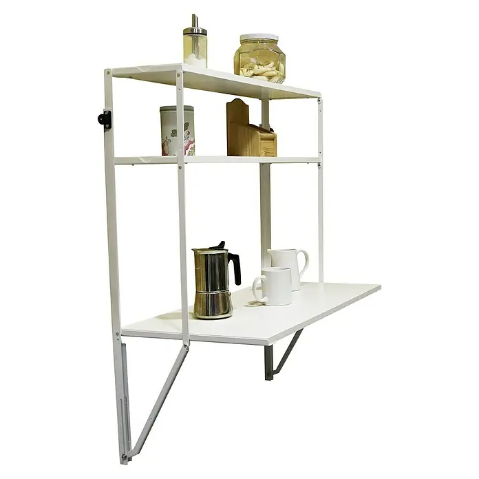 Simonrack Simonflex Estantería metálica - Al x An x Pr: 112,5 x 80 x 40 cm, Blanco - Estante de pared blanco con una mesa plegable. El estante proporciona almacenamiento para utensilios de cocina y es ideal para espacios pequeños.