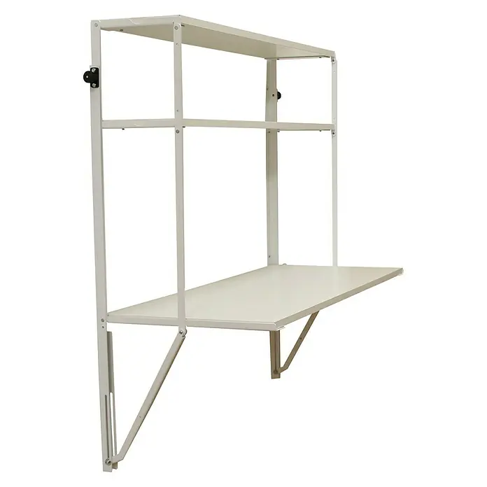 Simonrack Simonflex Estantería metálica - Al x An x Pr: 112,5 x 80 x 40 cm, Blanco - Escritorio de pared blanco con dos estantes y una mesa plegable, ideal para espacios pequeños.