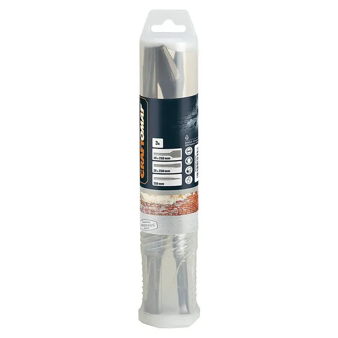 Craftomat Meißel-Set - 3 -tlg., SDS Plus - Set mit drei Craftomat-Meißeln in verschiedenen Größen, verpackt in einer transparenten Kunststoffhülle für den Einzelhandel.