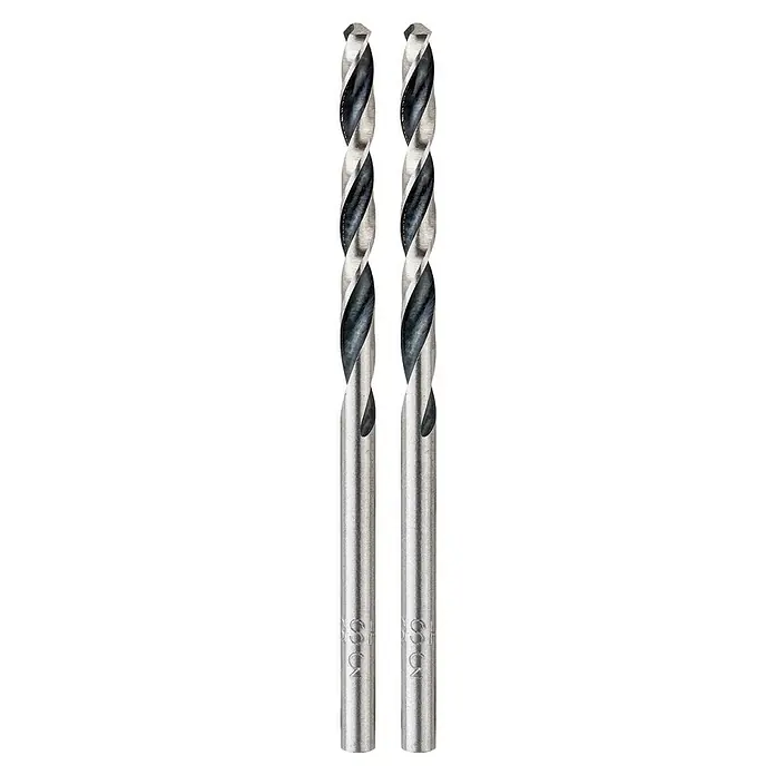 Craftomat Metallbohrer HSS-R Speed - 2 Stk., Durchmesser Bohrer: 3 mm - Nahaufnahme von zwei HSS-Spiralbohrern, die für ihre Härte und Vielseitigkeit bekannt sind, ideal zum Bohren von Metall, Holz und Kunststoff.